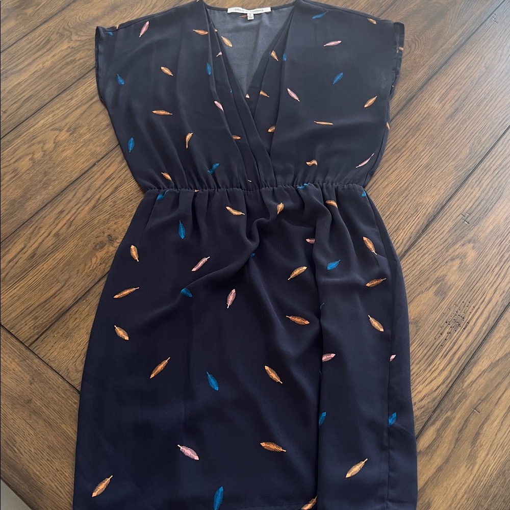 Chic Navy Mini Dress with Colorful Leaf Pattern